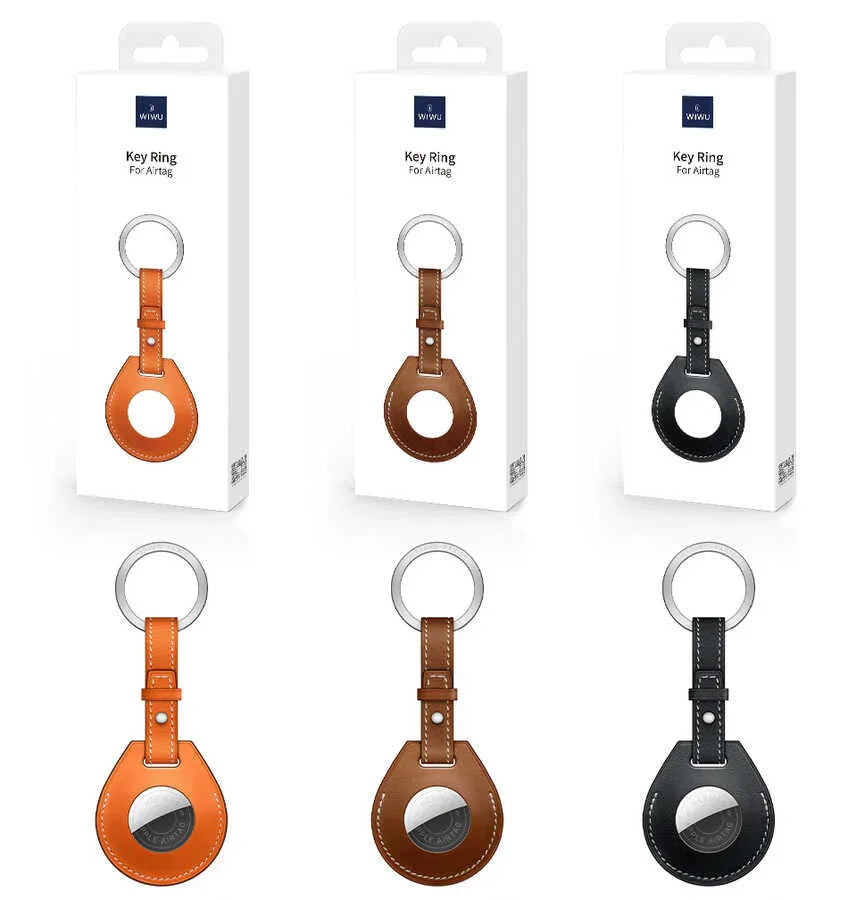 Wiwu Calfskin Leather Key Ring Case For Apple Airtag - Brown - Tashqila Wiwu Calfskin Leather Key Ring Case For Apple Airtag - Brown - Tashqila